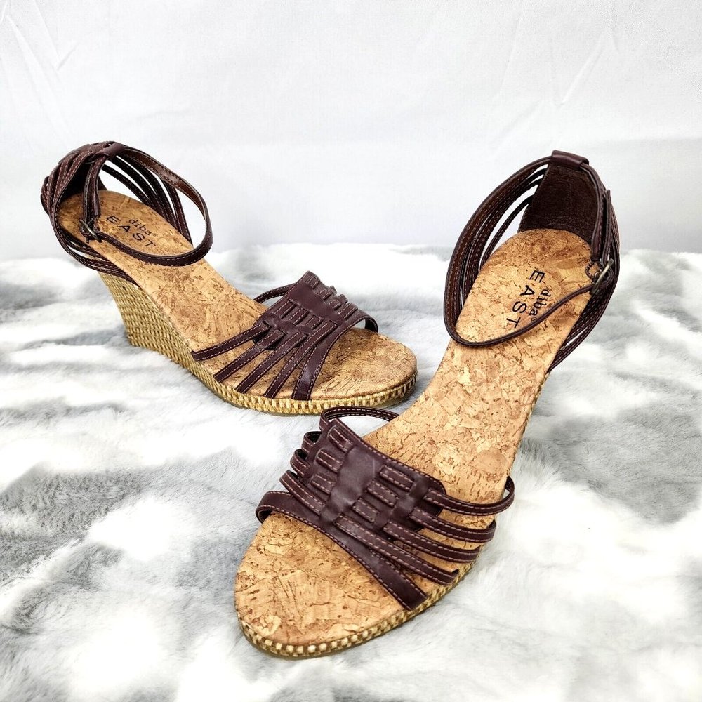 Diba EAST Brown & Tan Woven Wedge Sandal Shoes - Size 7M